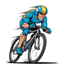 Naklejka premium Extreme Cartoon Cyclist Racing with Speed in Protective Gear – Vector on White