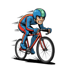 Extreme Cartoon Cyclist Racing Fast on Mountain Bike, Concentrated Rider Vector Illustration