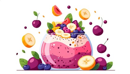 Colorful Smoothie Bowl with Bananas, Berries, and Chia Seeds