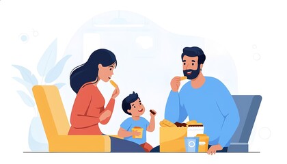 Family Enjoying Fast Food at Airport – Casual Pre-Flight Meal