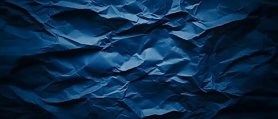 Fototapeta premium Deep Blue Crumpled Paper Texture Background