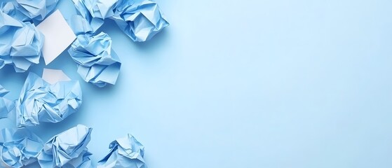 Blue Crumpled Paper Background with Copy Space