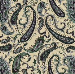 Paisley design Shawl pattern. Seamless Asian Textile Background. Damask seamless pattern, paisley pattern, traditional unique elegant and classic ethnic design
