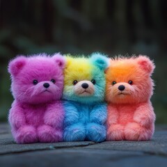 Fototapeta premium Colorful Teddy Bear Trio A Study of Softness and Texture