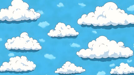 Cartoon Clouds Seamless Pattern Blue Sky Background