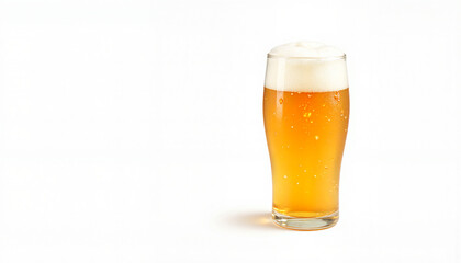 Glass of beer with foam on white background