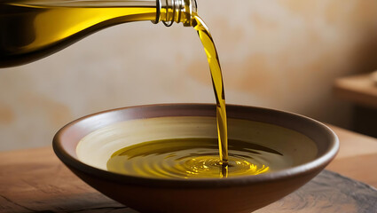 Pouring oil and honey into a glass with drops falling
