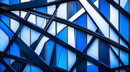 Abstract Blue and White Geometric Building Facade