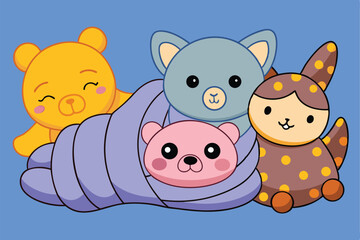 A cute cartoon animal vector set of baby mouse, pig, and koala characters with heart and fun elements