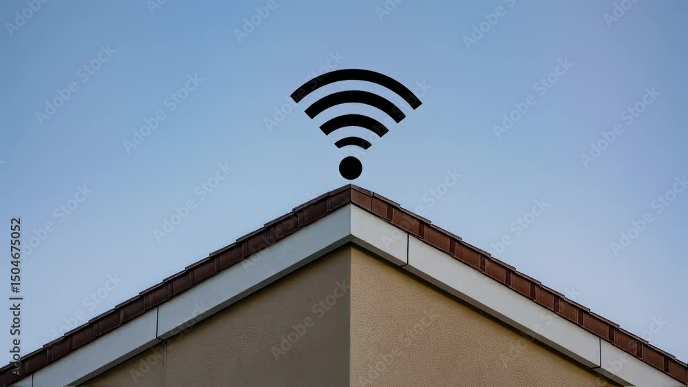 Poster wireless network signal wavering near urban rooftop edge, representing connection instability and di