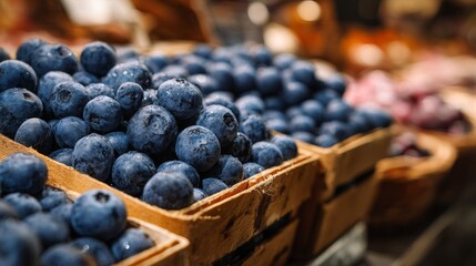 Organic blueberry in supermarket fruit stand