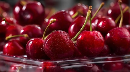 Sweet cherry showcased on supermarket fruit stand