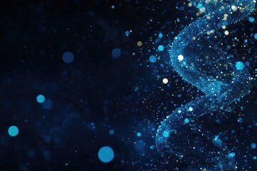 Abstract DNA helix,  glowing particles in dark space