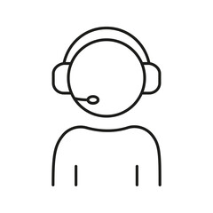 Customer Support Representative With Headset Line Icon. Call Center, Customer Service, Technical Assistance Outline Symbol. Communication And Help Desk. Editable Stroke. Isolated Vector Illustration
