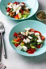 Greek salad with vegetables, olives and feta cheese