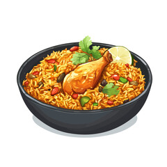Chicken Biryani, cartoon vector illustration, flat 2D isometric style, white background.