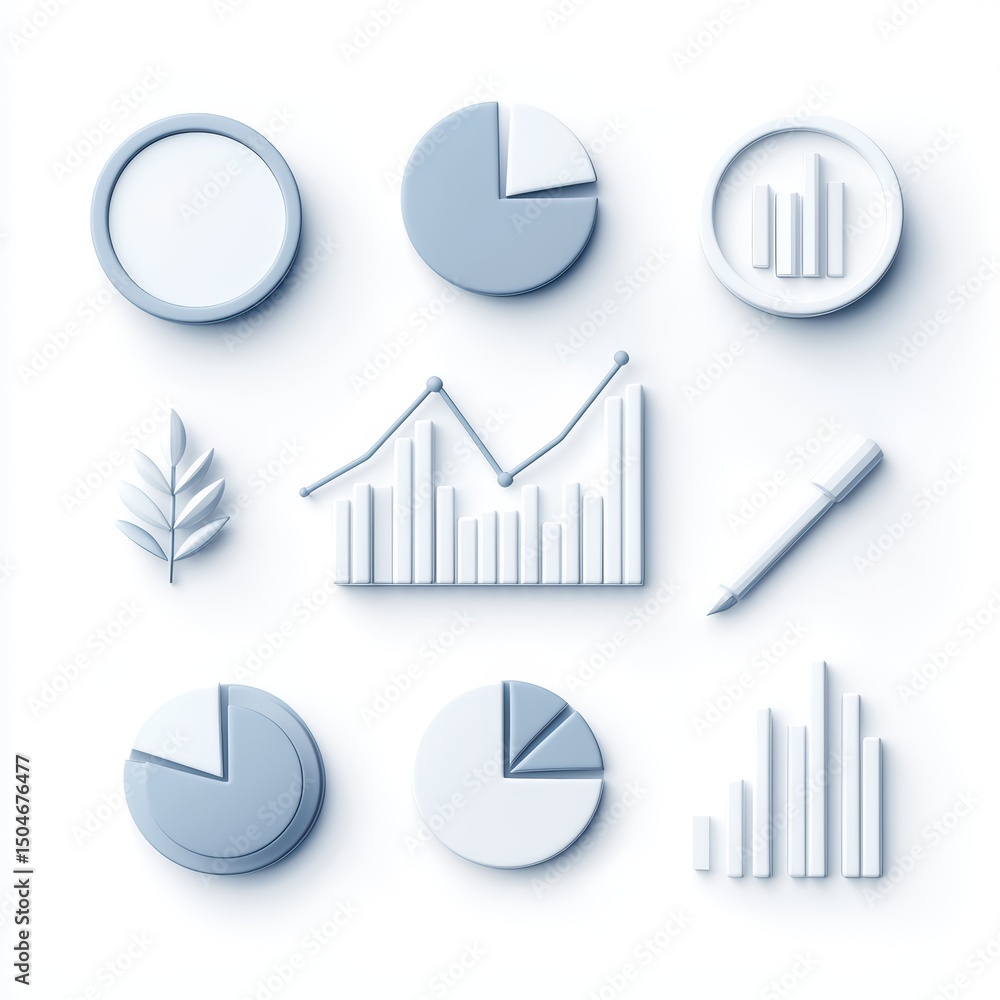 Poster modern business analytics toolkit with graphs, charts, and icons for data visualization and presenta