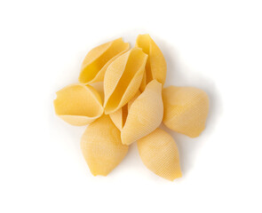 Raw conchiglioni pasta isolated. Dry conchiglie noodle in shell shape, big Italian macaroni