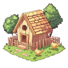 Chicken Coop, 2D isometric flat cartoon vector illustration isolated on white background. © John