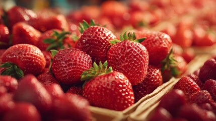 Ripe strawberry at supermarket fruit stand