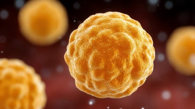 Fat Cell Close-up: Detailed shot of a fat cell, illustrating its intricate structure and biological essence, perfect for educational or medical visuals.