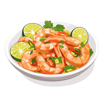 Ceviche De Camaron, flat 2D isometric cartoon vector image isolated on white background.