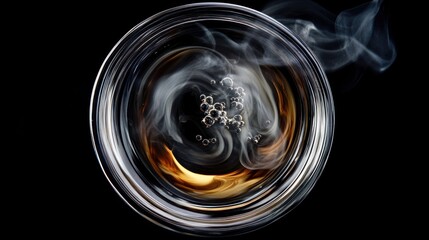 Abstract swirls of smoke and liquid in a glass bowl