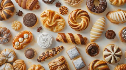Collection of delicious pastries and cakes