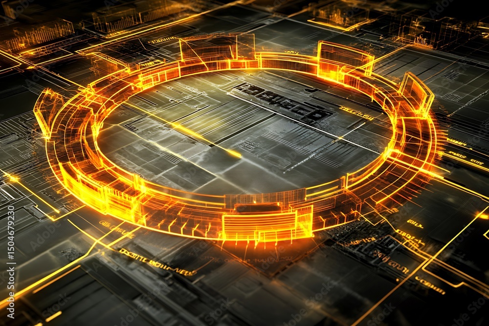 Wall mural glowing circular tech design abstract futuristic technology background