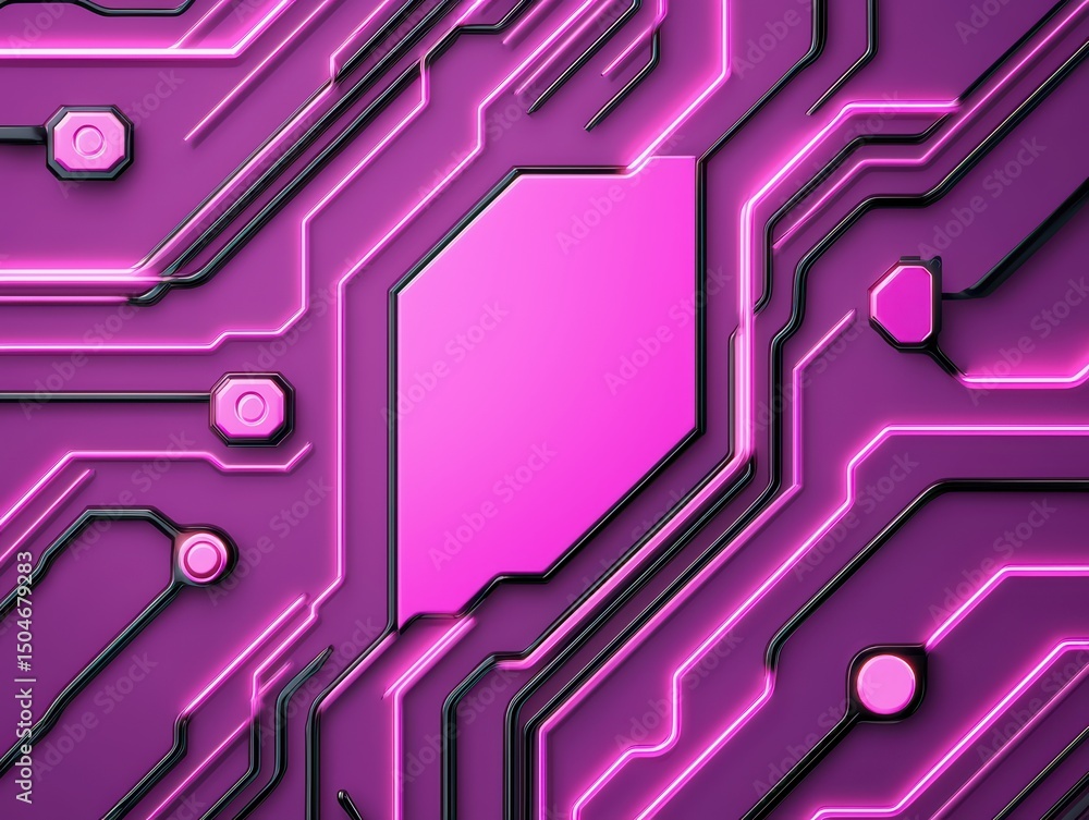 Poster abstract technology background with pink circuit board design and modern digital elements