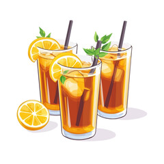 Black Tea Lemonade, vector graphic, 2D flat isometric cartoon illustration on white background.
