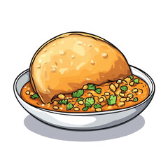 Chole Bhature, vector graphic, 2D flat isometric cartoon illustration on white background.
