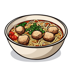 Bakso, 2D isometric flat cartoon vector illustration isolated on white background.