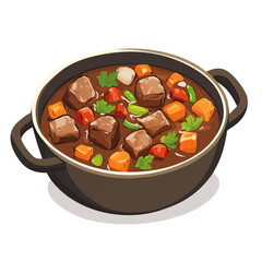 Beef Stew, vector graphic, 2D flat isometric cartoon illustration on white background.
