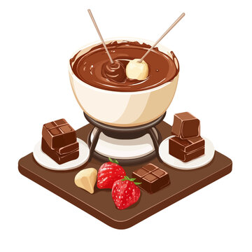 chocolate fondue pot with strawberries clip art preview