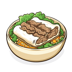 Banh Xeo, 2D isometric flat cartoon vector illustration isolated on white background.