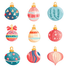 Christmas Ornaments, 2D isometric flat cartoon vector illustration isolated on white background.