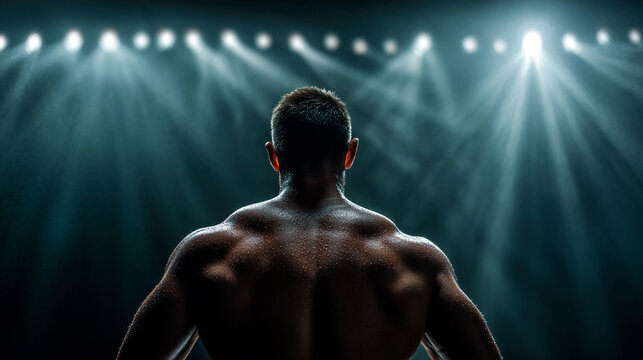 Professional boxer stands ready in the ring with crowd in background, captured in dramatic cinematic lighting for intense sports atmosphere - Powered by Adobe