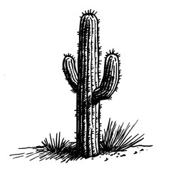 Hand-Drawn Saguaro Cactus Vector for Tattoo Artists: Ideal as Flash Art, Stencil, or Reference for Linework, Black & White, Western, or Desert Themed Tattoos. Editable & Printable Botanical Design.