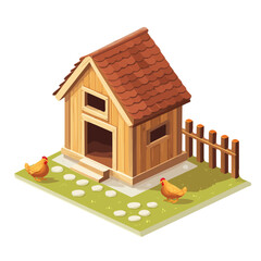 Chicken Coop, flat 2D isometric cartoon vector image isolated on white background. © John