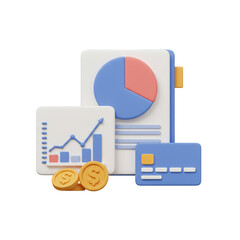Analyzing Financial Data with Charts Coins and Credit Card Illustration
