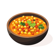 Chana Masala, cartoon vector illustration, flat 2D isometric style, white background.