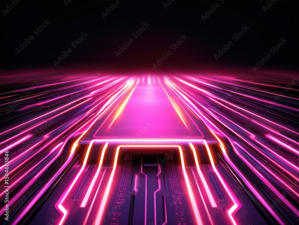 Poster digital circuit background with neon lights creating a futuristic technology aesthetic for design pr