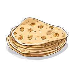 Chapati, cartoon vector illustration, flat 2D isometric style, white background.