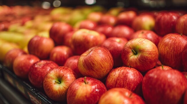 Red and green apples on supermarket stand