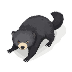 Binturong, flat 2D isometric cartoon vector image isolated on white background.