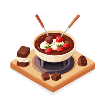 chocolate fondue with strawberries and marshmallows clip art preview