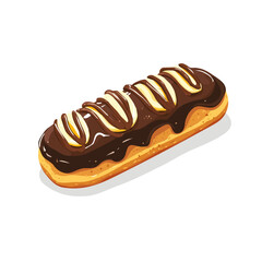 Chocolate Eclair, cartoon vector illustration, flat 2D isometric style, white background.