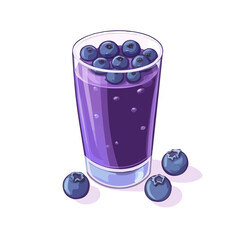 Blueberry Juice, vector graphic, 2D flat isometric cartoon illustration on white background.
