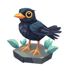 Blackbird, cartoon vector illustration, flat 2D isometric style, white background.